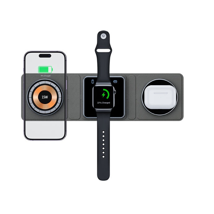 Chargeur Sans Fil Magnétique 3-en-1 – Pliable & Transparent