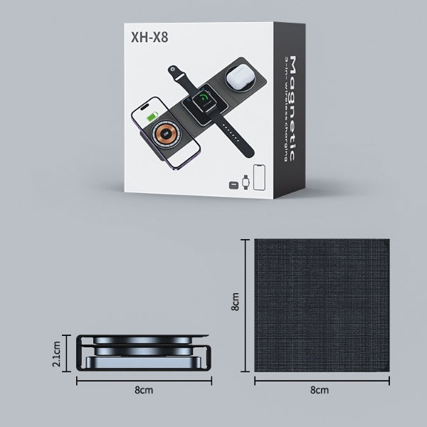 Chargeur Sans Fil Magnétique 3-en-1 – Pliable & Transparent